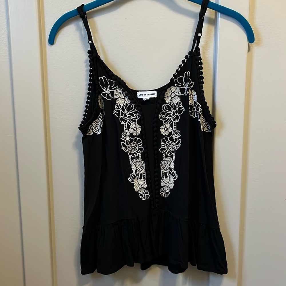 Black Boho Embroidered Tank Top